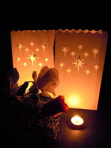 Night Stars Twinkle White Lantern Candle Paper Bags - Party Decoration - 10 Pack
